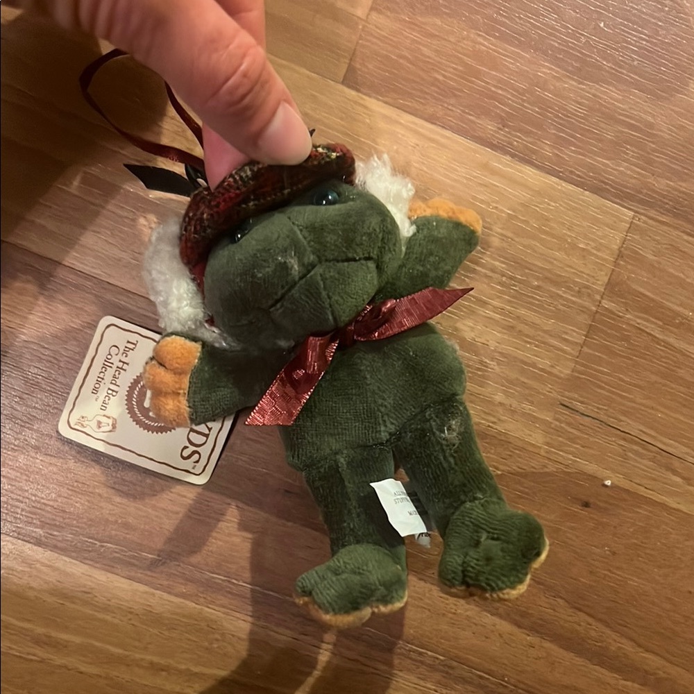 Green Plush Bear Ornament with Red Accents